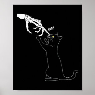 Póster Black Cat Skeleton Hand Boop Cat Nose Funny Hallow
