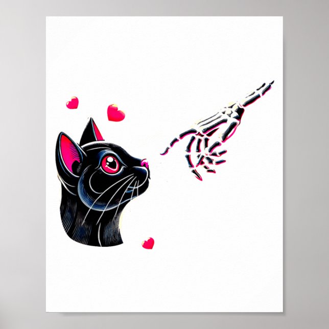 Póster Black Cat Skeleton Hand Boop Valentines Day Pet O  (Frente)