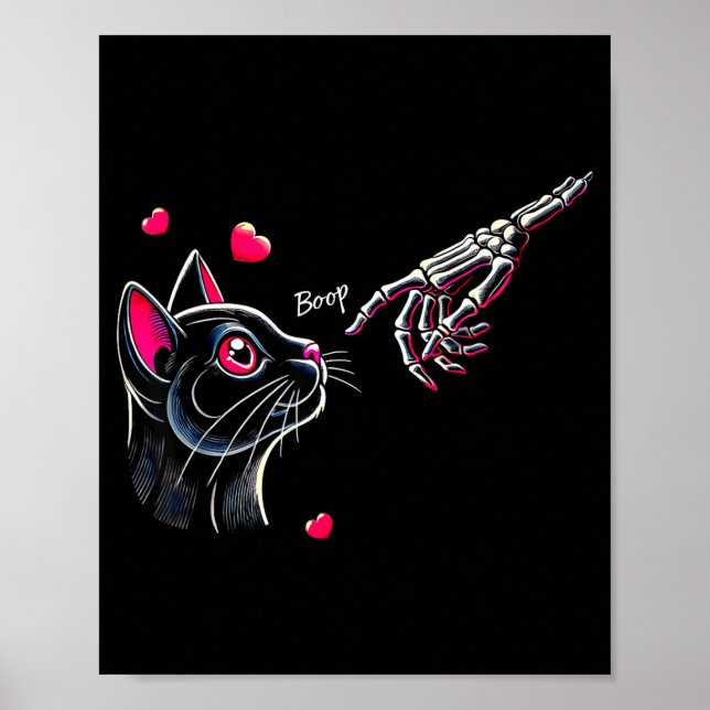 Póster Black Cat Skeleton Hand Boop Valentine's Day Pet O (Frente)
