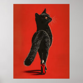 Póster Black Cat Walking the Catwalk – Fashion Illustrati