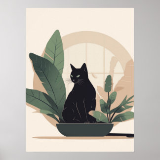 Póster Black Cat Wall Art Minimalist Cat Boho Cat 