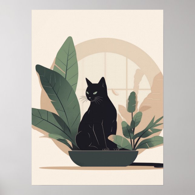 Póster Black Cat Wall Art Minimalist Cat Boho Cat  (Frente)