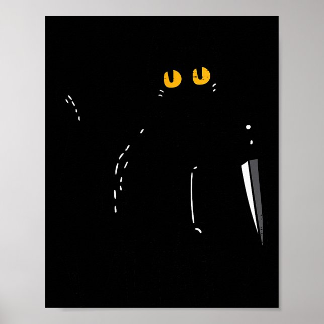Póster Black Cat What Knife Funny Murderous Halloween Pet (Frente)