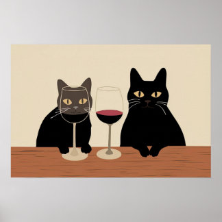 Póster Black Cat Wine Lover 