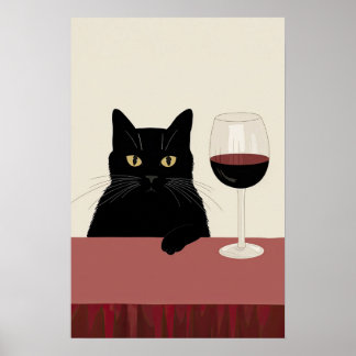 Póster Black Cat Wine Lover Funny
