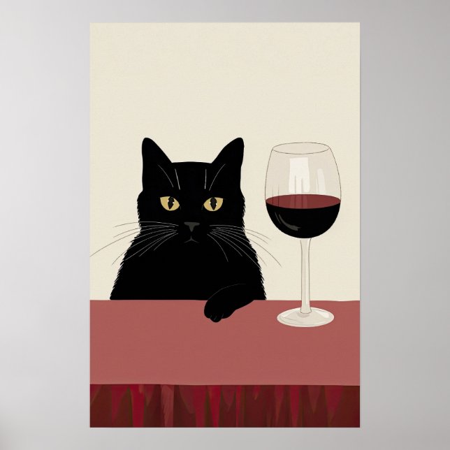 Póster Black Cat Wine Lover Funny (Frente)