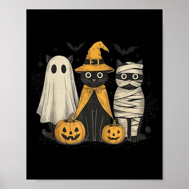 Póster Black Cat Witch Ghost Y Halloween Pumpkin Men Kids (Frente)