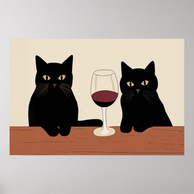 Póster Black Cats and Red Wine Minimalist  (Frente)