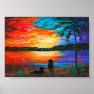 Póster Black Cats Tropical Paradise Creationarts