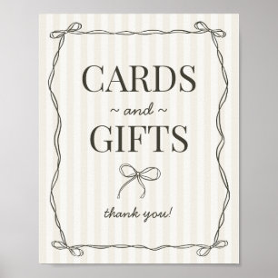 Póster Black Coquette Bow Tarjetas Beige y Rótulo de Rega