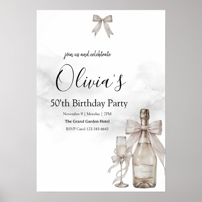 Póster Black Coquette Minimalist Elegant 50th Birthday (Frente)