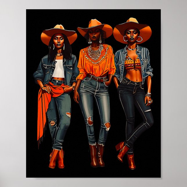 Póster Black Cowgirl Rodeo occidental Melanin Black Histo (Frente)