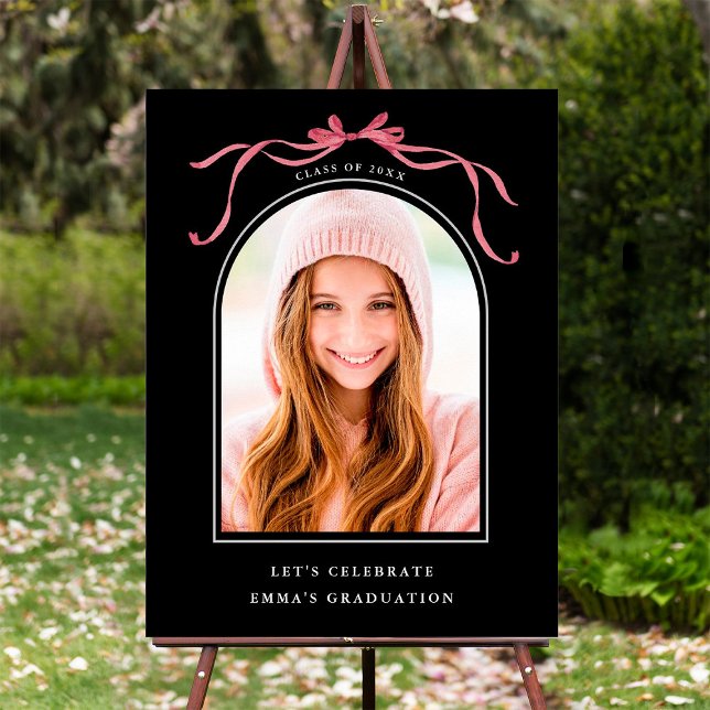 Póster Black Deep Blush Bow Graduation Party Welcome  (Subido por el creador)