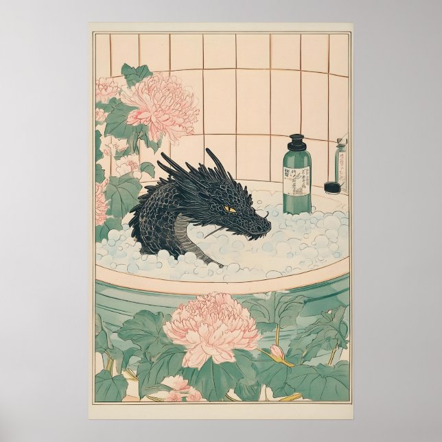 Póster Black Dragon Bathroom Print Japanese Ukiyo-e Art (Frente)