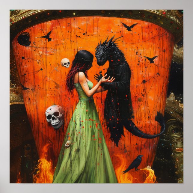 Póster Black Dragon Shadow Work Witchy AI Art Matte Value (Frente)