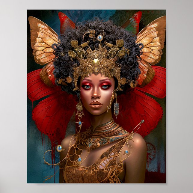 Póster Black Fairy Queen Red Gold Fairy Fantasma Art (Frente)