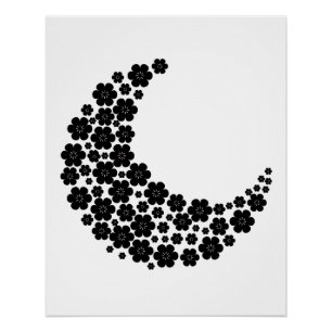 Póster Black Floral Crescent Moon – Minimalist Boho Moon