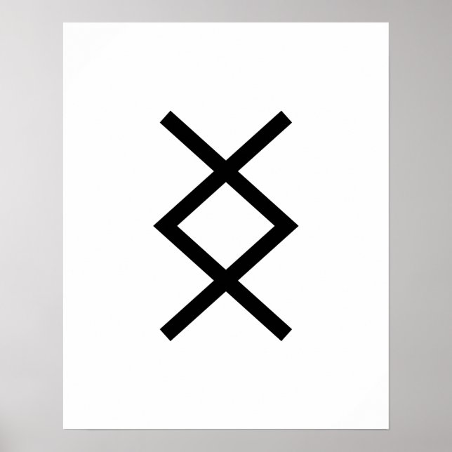 Póster Black Geometric Inguz (The God Ing) Viking Rune (Frente)