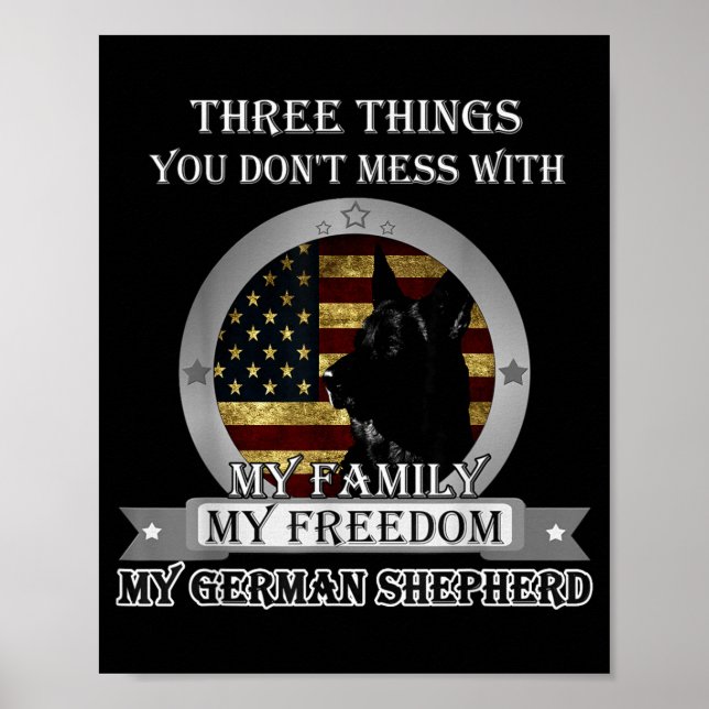Póster Black German Shepherd American Flag Three Things Y (Frente)