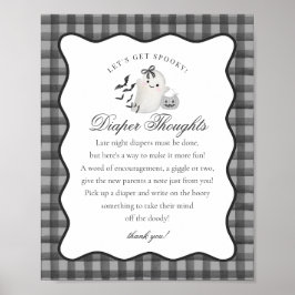 Póster Black Gingham Cute Ghost Diaper Thoughts Sign