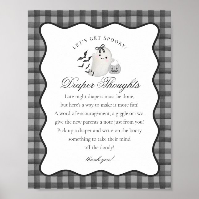 Póster Black Gingham Cute Ghost Diaper Thoughts Sign (Frente)