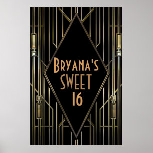 Póster Black Gold 20's Art Deco Gatsby Welcome Banner