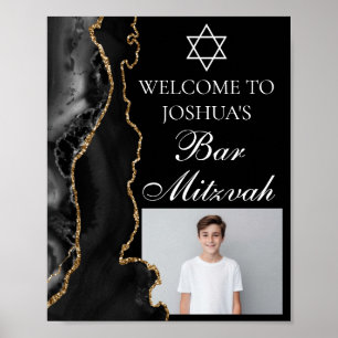 Póster Black Gold Agate Bar Mitzvah Fiesta Photo