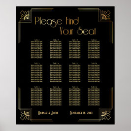 Póster Black & Gold Art Deco 12 Tables Seating Chart