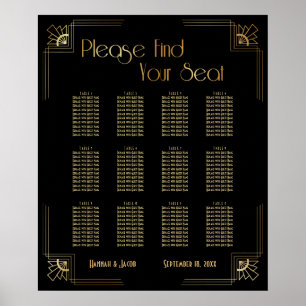 Póster Black & Gold Art Deco 12 Tables Seating Chart