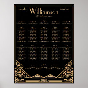 Póster Black Gold Art Deco Style Wedding Seating Chart