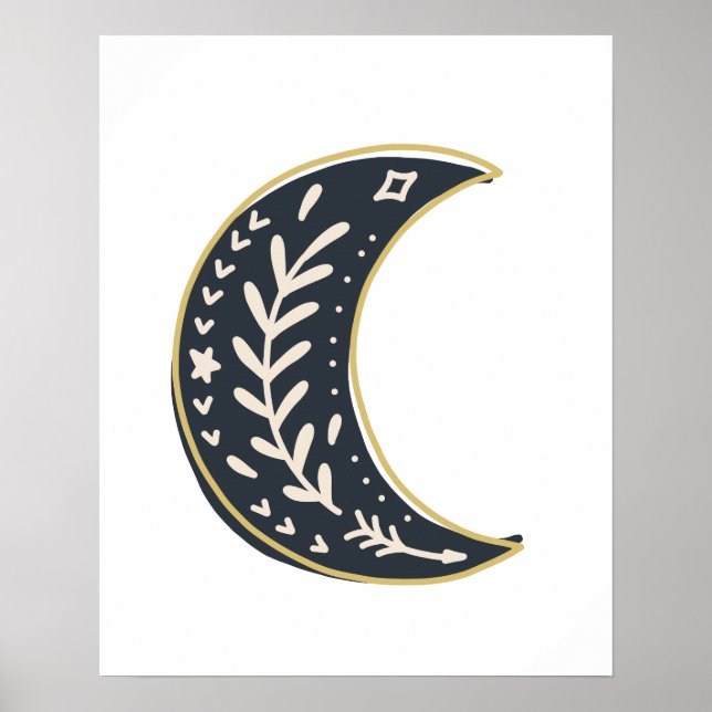 Póster Black Gold bohemian floral Moon Abstract Art (Frente)