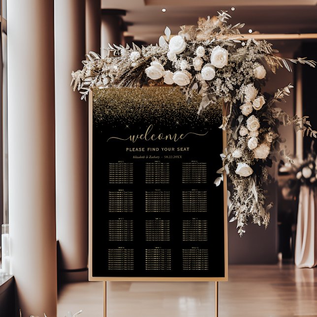 Póster Black Gold Glitter 12-Table Wedding Seating (Subido por el creador)
