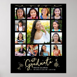 Póster Black Gold Graduation K–12 Photo Collage Doodles