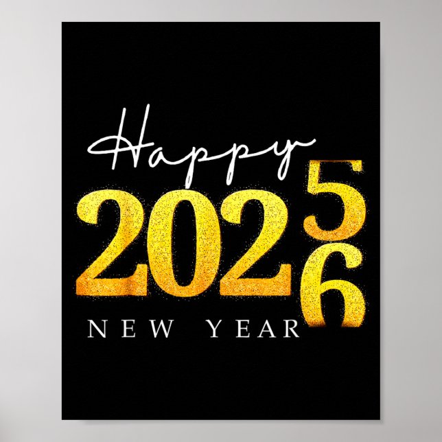 Póster Black Gold Happy New Year 2026 New Years Eve Party (Frente)
