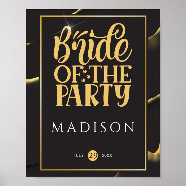 Póster Black Golden Abstract Fabulous Fun Bridal Shower (Frente)