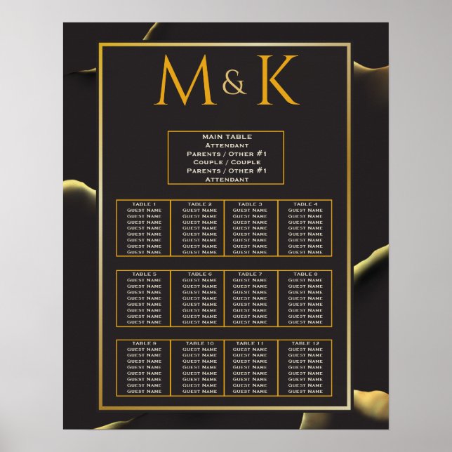 Póster Black Golden Abstract Lovely Fab Wedding  Poster (Frente)