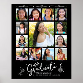 Póster Black Graduation K–12 Photo Collage White Doodles