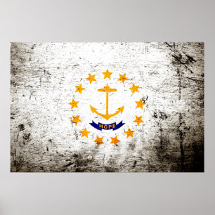 Póster Black Grunge Rhode Island State Flag
