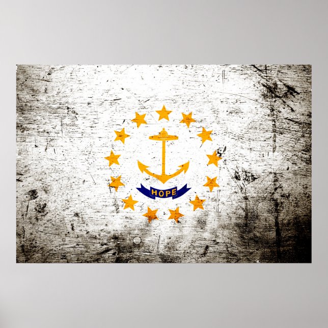 Póster Black Grunge Rhode Island State Flag (Frente)