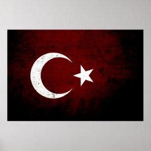 Póster Black Grunge Turkey Flag