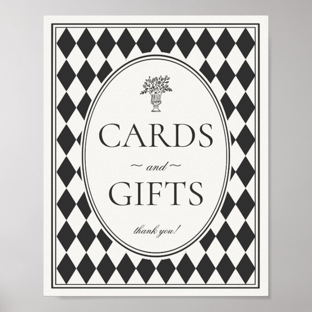 Póster Black Harlequin Checkered Cards and Gifts Sign (Frente)