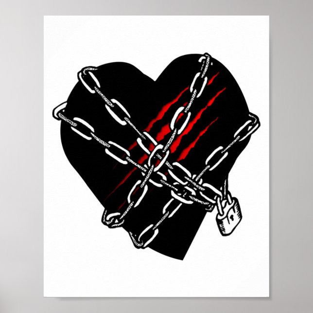 Póster Black Heart Red Chains Cool Gothic Valentines Day  (Frente)
