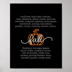 Póster Black Hello Fall Definition Wormpkin Autumn