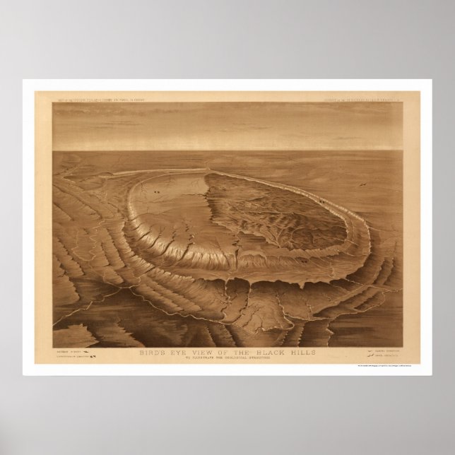 Póster Black Hills de Dakota Birdseye View 1880 (Frente)