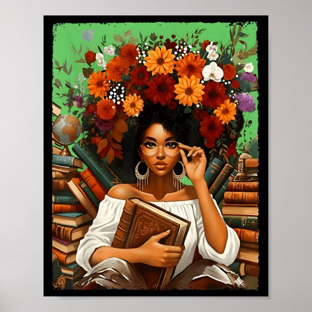 Póster Black History Month Black Afro Girl Women Book Lov (Frente)