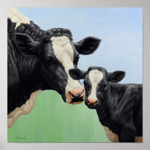 Póster Black Holstein Cow & Cute Calf