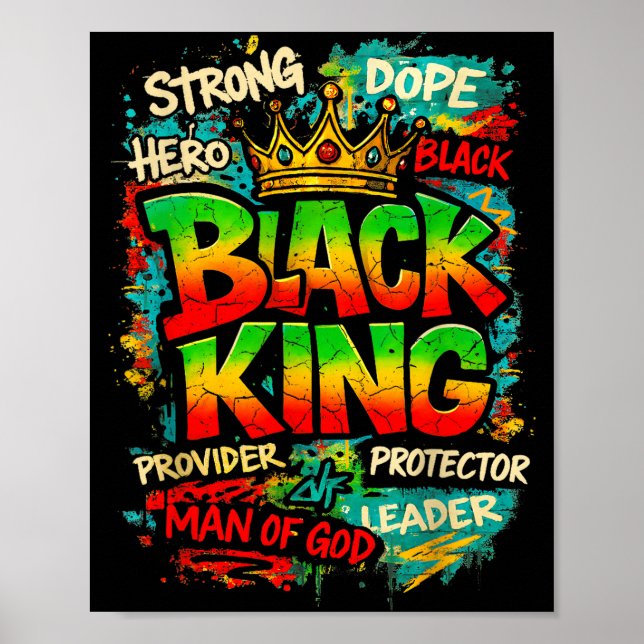 Póster Black King Man Of God Strong Leader Melanin Black  (Frente)