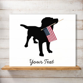Póster Black Lab Dog con la bandera estadounidense de los