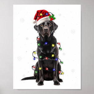 Póster Black Lab Labrador Árbol de Navidad Luz Pajama Per
