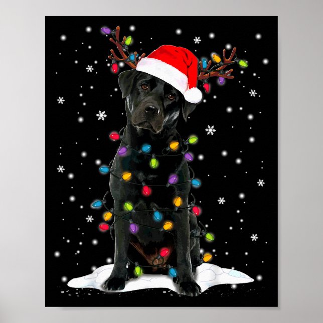 Póster Black Lab Labrador Christmas Tree Light Pajama Dog (Frente)